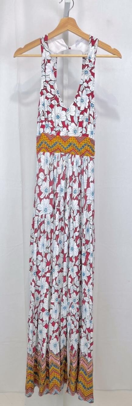 MAEVE Anthropologie Auden Maxi Dress Sleeveless Floral Stripe Red Multi Size XS